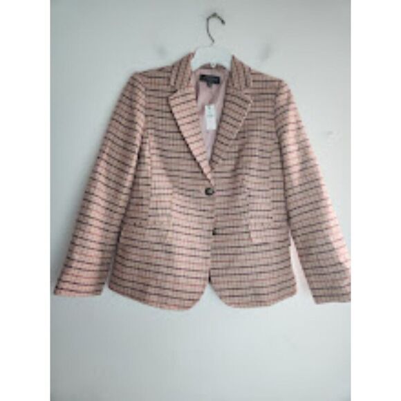 NWT Talbots  Cream Pink Brown Houndstooth Wool Blend Blazer size 12 Petite - Picture 1 of 10